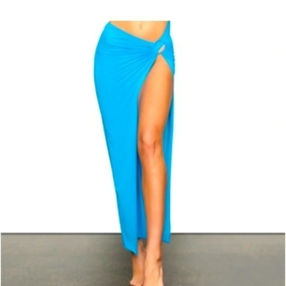 NWT SKIMS Mesh Cover Up Sarong Skirt Turquoise Sz XL